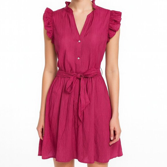 ON 34th Dresses & Skirts - On 34th Pink Ruffle Short Sleeve Button Front Dress Women’s Small
